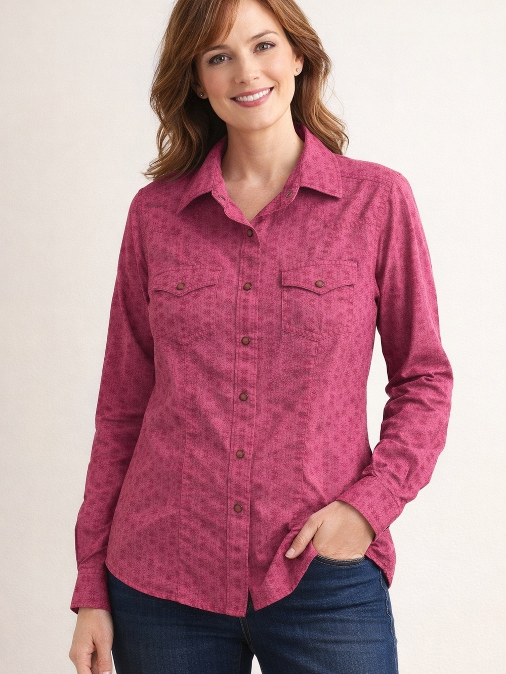 Rockies Western Pink Floral Button-Up Shirt | Cowgirl Snap Front Top